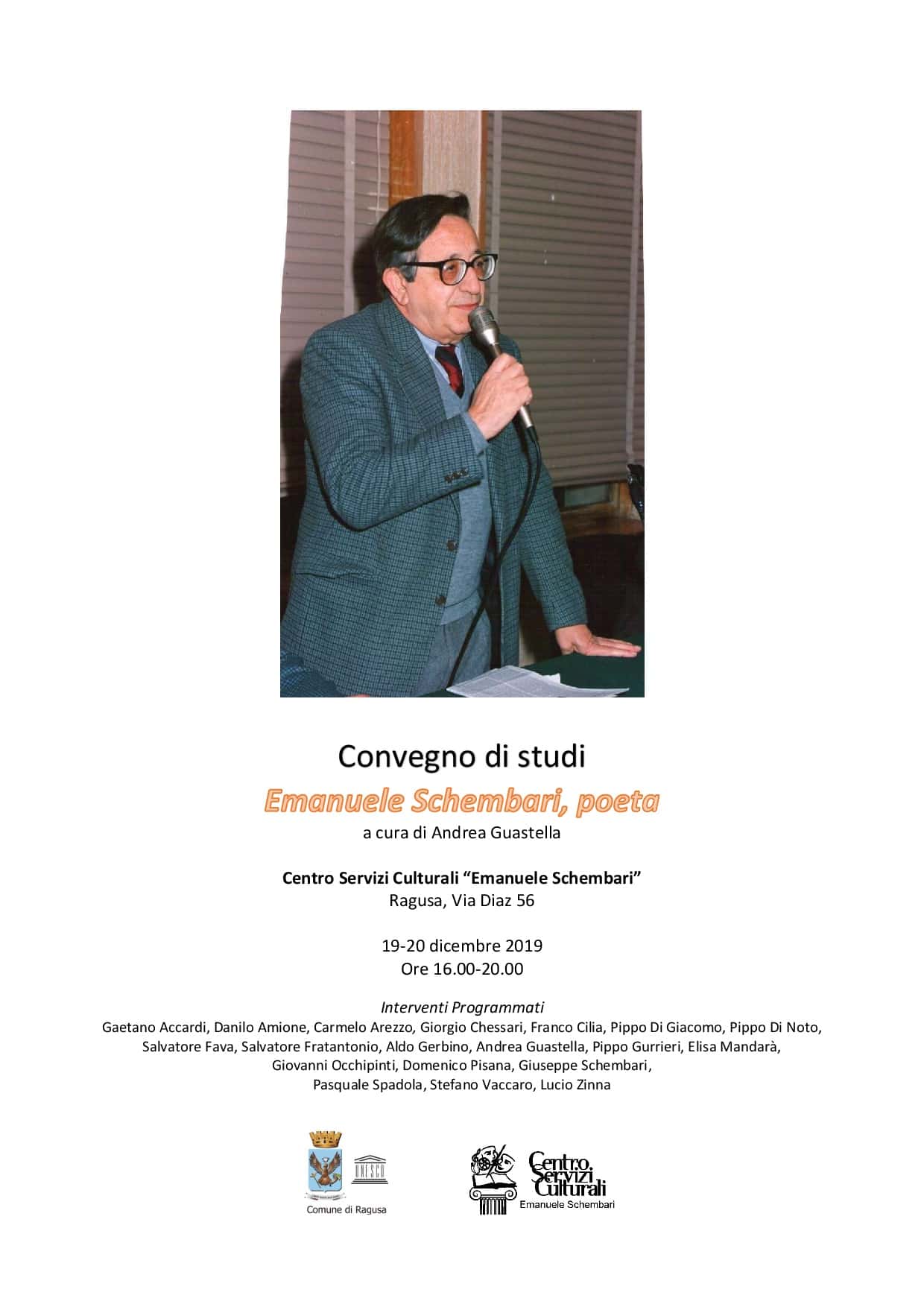 Convegno “Emanuele Schembari, poeta”, a cura di Andrea Guastella – giovedì 19 e venerdì 20 dicembre 2019