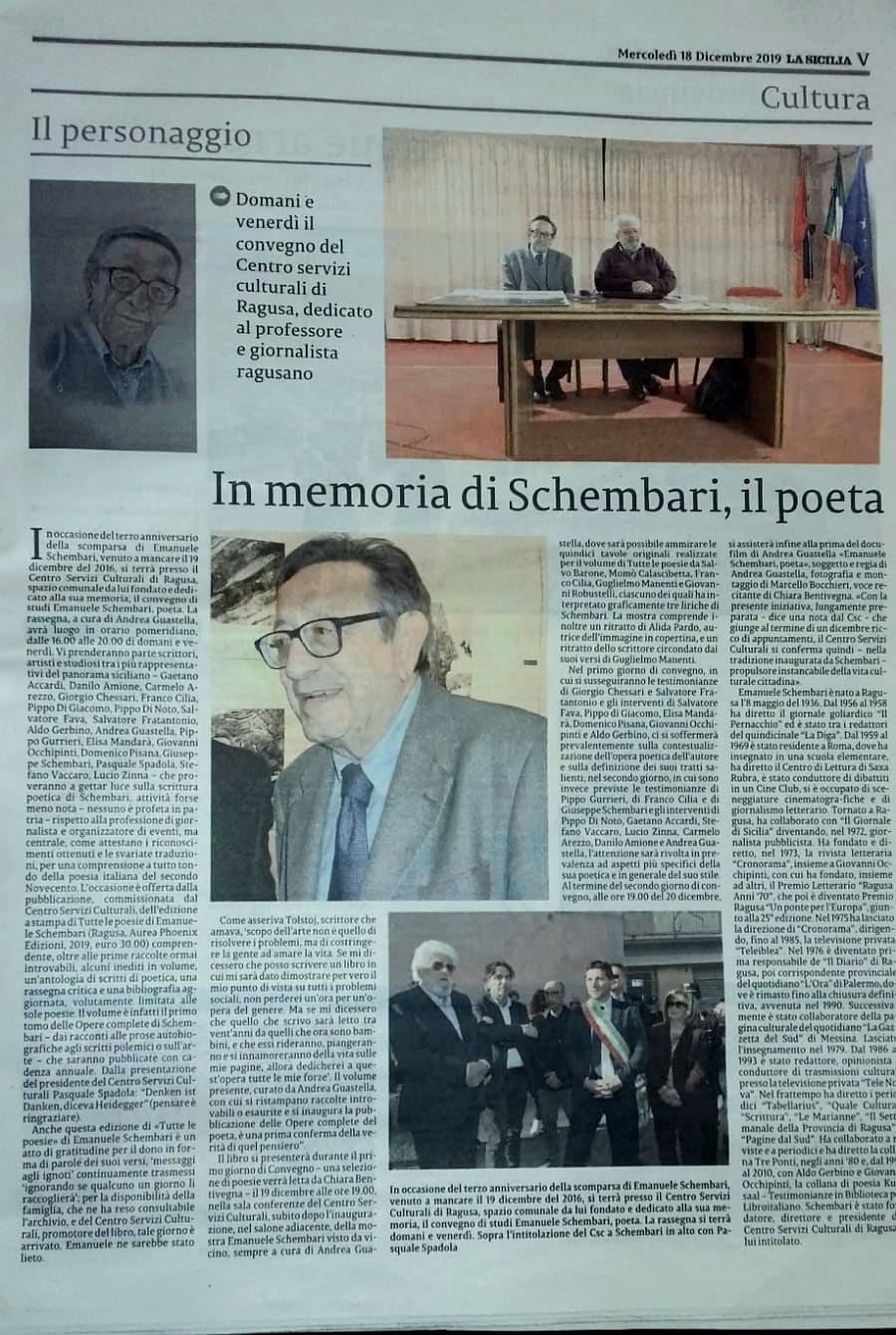 In memoria di Schembari, il poeta