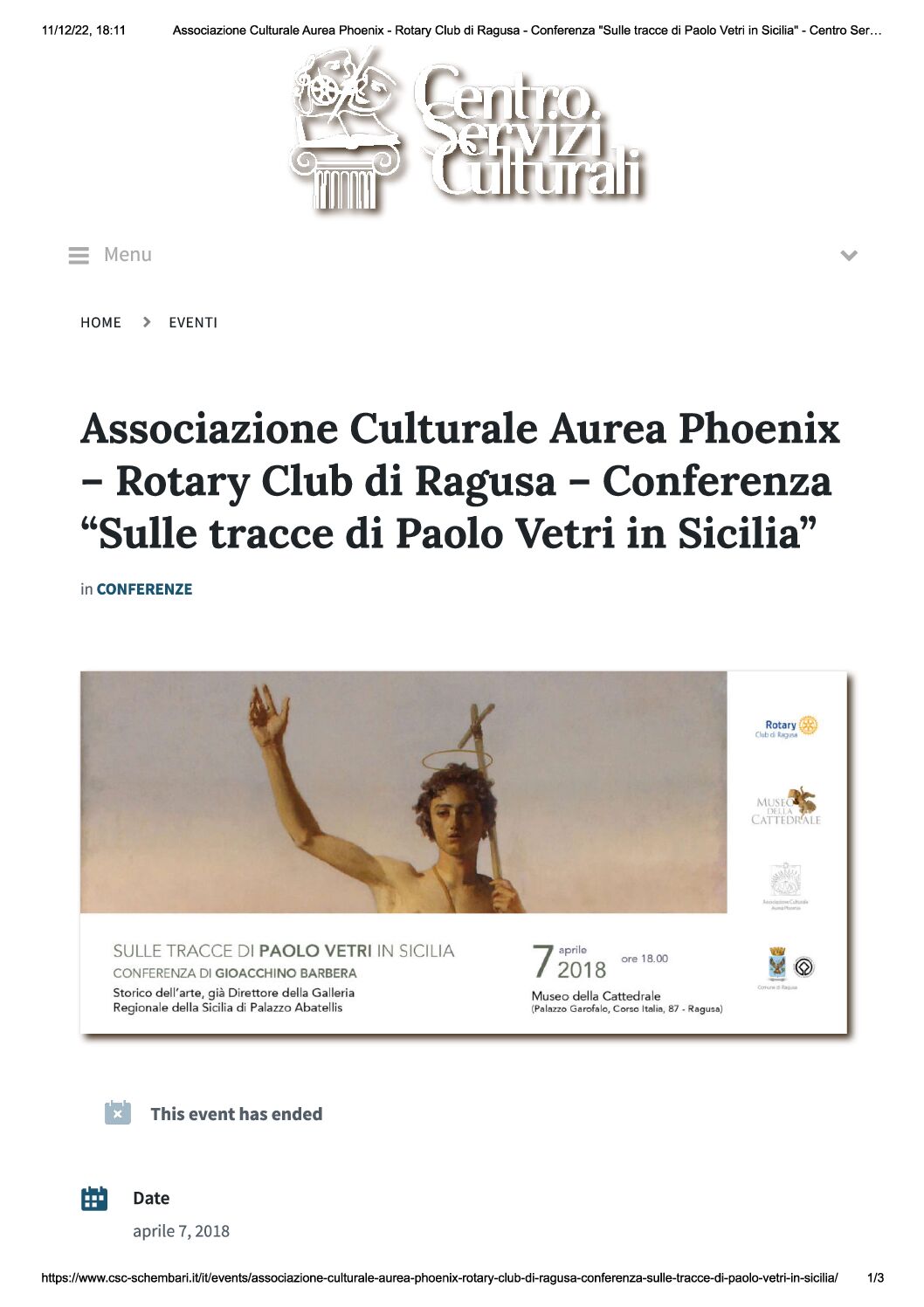 Associazione Culturale Aurea Phoenix – Rotary Club di Ragusa – Conferenza “Sulle tracce di Paolo Vetri in Sicilia”